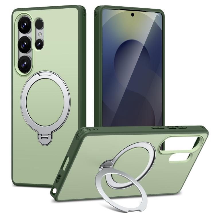 

For Galaxy S25 Ultra 5G Rotating Holder TPU + PC Magnetic Shockproof Phone Case(Green)
