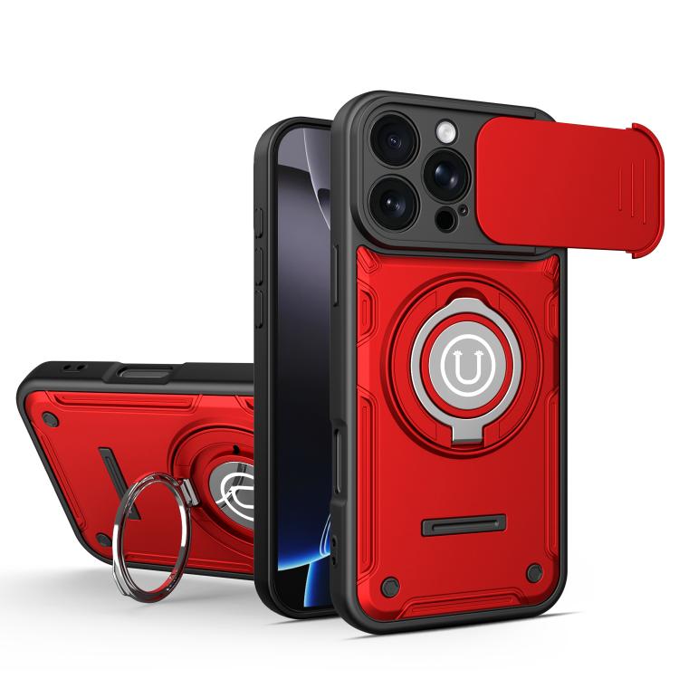 

For iPhone 16 Pro Max Sliding Camshield Holder Magnetic Phone Case(Red)