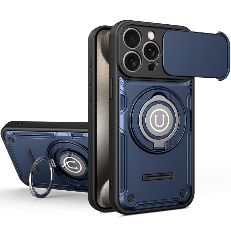 

For iPhone 15 Pro Max Sliding Camshield Holder Magnetic Phone Case(Royal Blue)