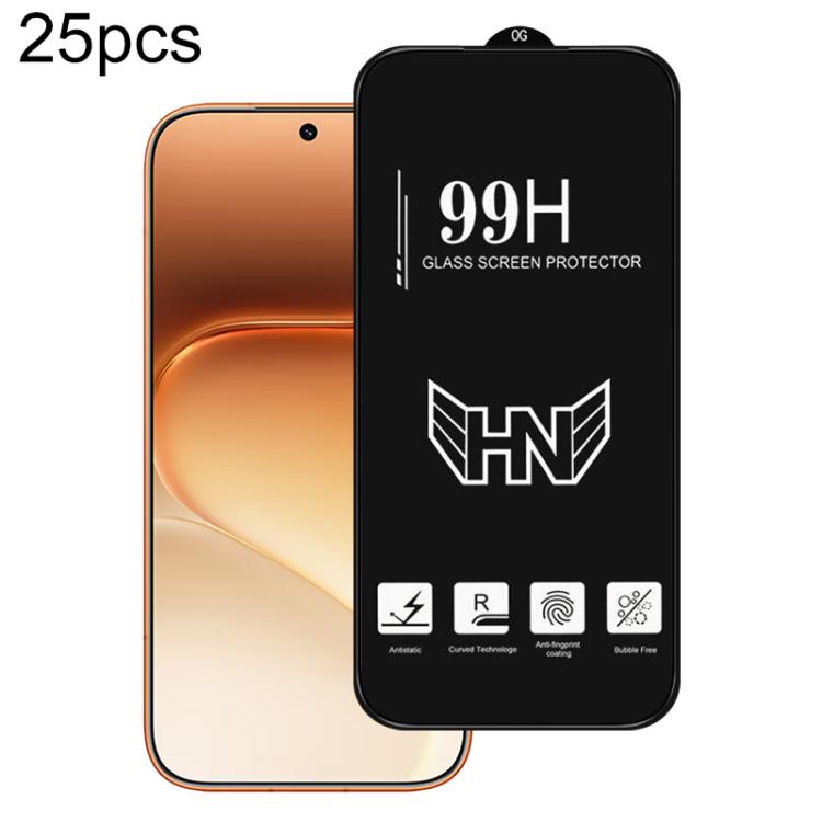 

For Honor 600 Vitality 25pcs 0.18mm High Aluminum Large Arc Full Screen Tempered Glass Film, Support Fingerprint Unlocking