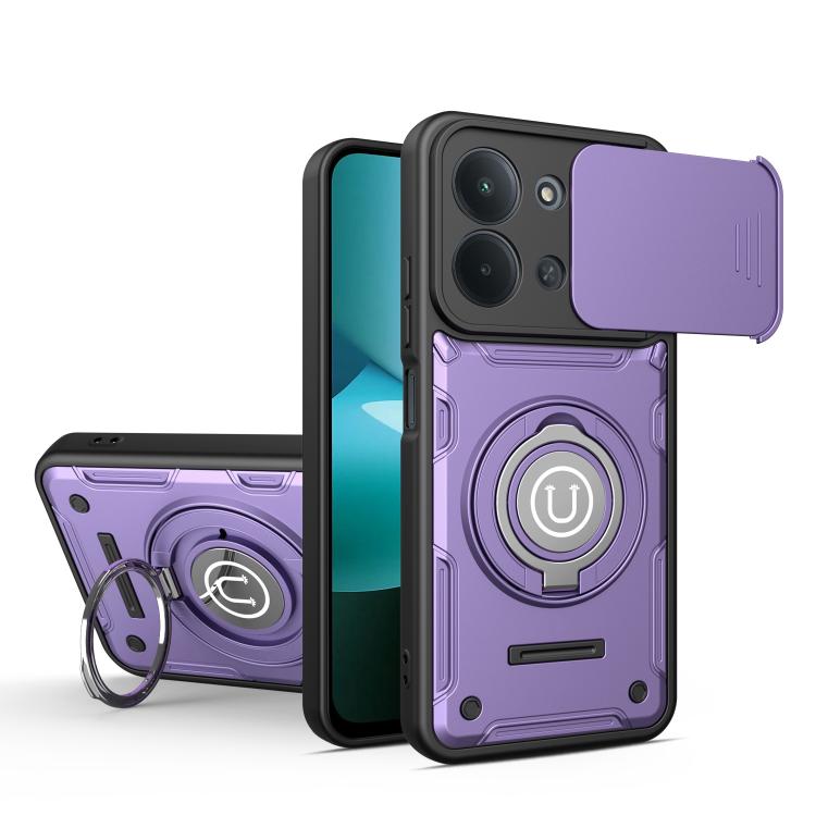 For Redmi 15C 5G / 4G Global 171mm Sliding Camshield Holder Magnetic Phone Case(Purple)