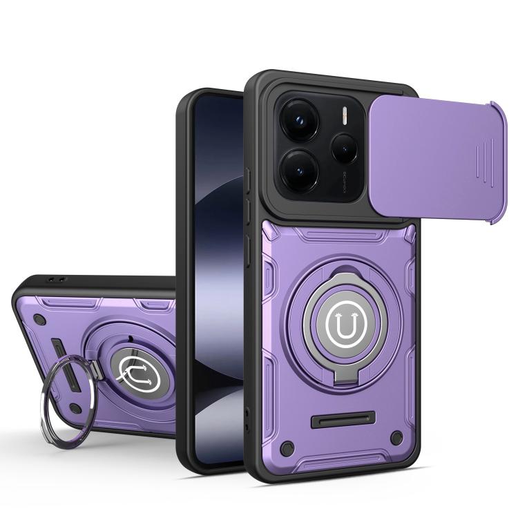 For Redmi Note 14 5G / 4G 164.84mm Sliding Camshield Holder Magnetic Phone Case(Purple)
