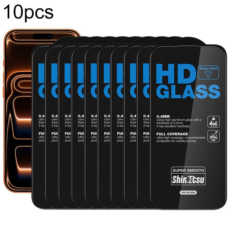 For iPhone 17 Pro Max WK WTP-137 10pcs 6D Curved Dustproof HD Tempered Glass Film(Black)