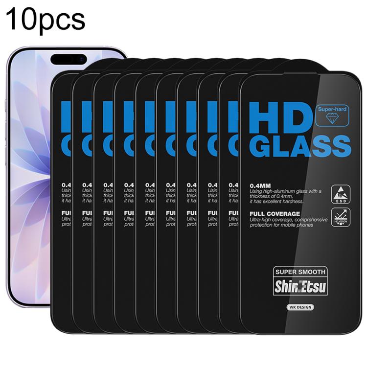 For iPhone 17 / 16 Pro WK WTP-137 10pcs 6D Curved Dustproof HD Tempered Glass Film(Black)