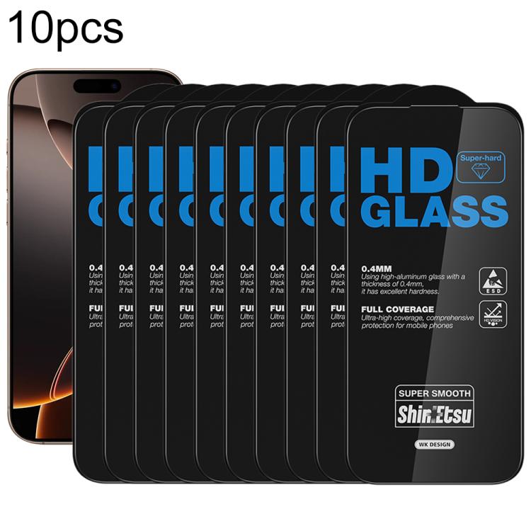 For iPhone 16 Pro Max WK WTP-137 10pcs 6D Curved Dustproof HD Tempered Glass Film(Black)