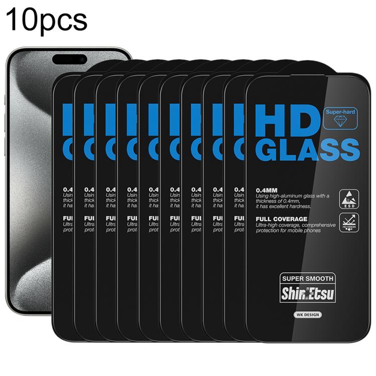 For iPhone 15 Pro Max WK WTP-137 10pcs 6D Curved Dustproof HD Tempered Glass Film(Black)