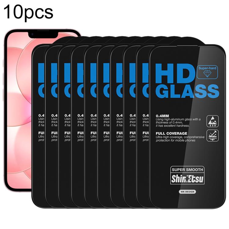 For iPhone 17e / 16e / 14 / 13 Pro WK WTP-137 10pcs 6D Curved Dustproof HD Tempered Glass Film(Black)