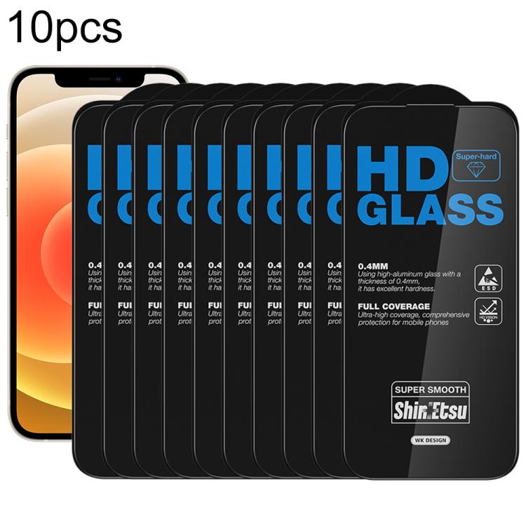 For iPhone 12 / 12 Pro WK WTP-137 10pcs 6D Curved Dustproof HD Tempered Glass Film(Black)