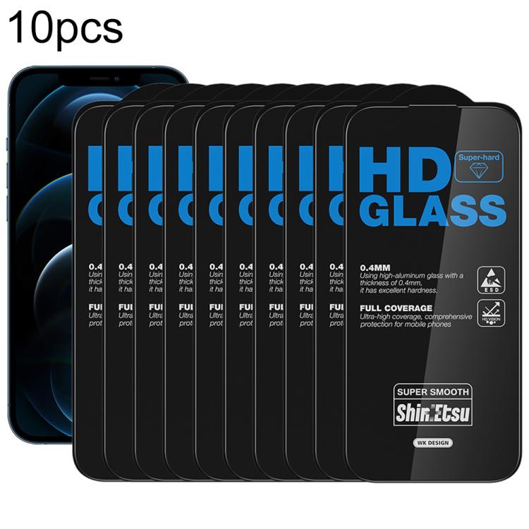For iPhone 12 Pro Max WK WTP-137 10pcs 6D Curved Dustproof HD Tempered Glass Film(Black)