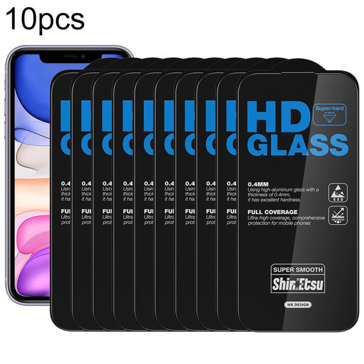 For iPhone 11 WK WTP-137 10pcs 6D Curved Dustproof HD Tempered Glass Film(Black)