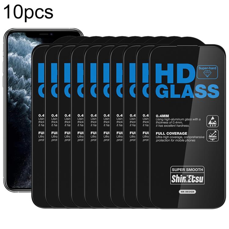 For iPhone 11 Pro WK WTP-137 10pcs 6D Curved Dustproof HD Tempered Glass Film(Black)