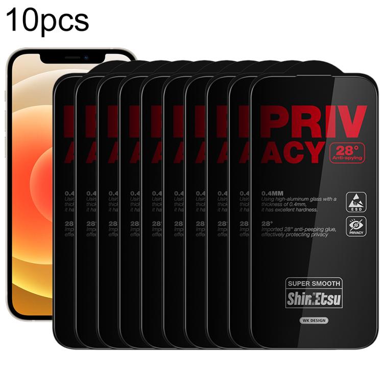 

For iPhone 12 / 12 Pro WK WTP-138 10pcs 6D Curved Dustproof Privacy Tempered Glass Film(Black)