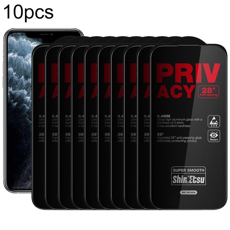 For iPhone 11 Pro Max WK WTP-138 10pcs 6D Curved Dustproof Privacy Tempered Glass Film(Black)