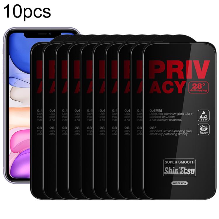 For iPhone 11 WK WTP-138 10pcs 6D Curved Dustproof Privacy Tempered Glass Film(Black)