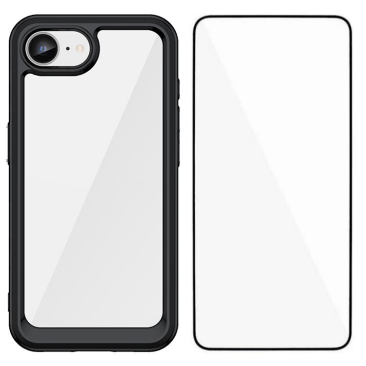 

For iPhone 17e / 16e WANLONFENG Electroplated Buttons TPU Acrylic Phone Case with Screen Protector(Black)
