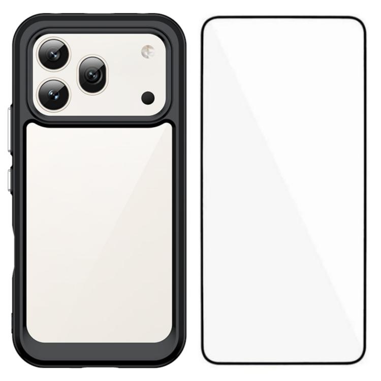 

For Honor 600 Pro Global WANLONFENG Electroplated Buttons TPU Acrylic Phone Case with Screen Protector(Black)