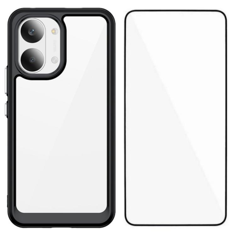 

For Redmi Turbo 5 Max / Poco X8 Pro Max 5G WANLONFENG Electroplated Buttons TPU Acrylic Phone Case with Screen Protector(Black)