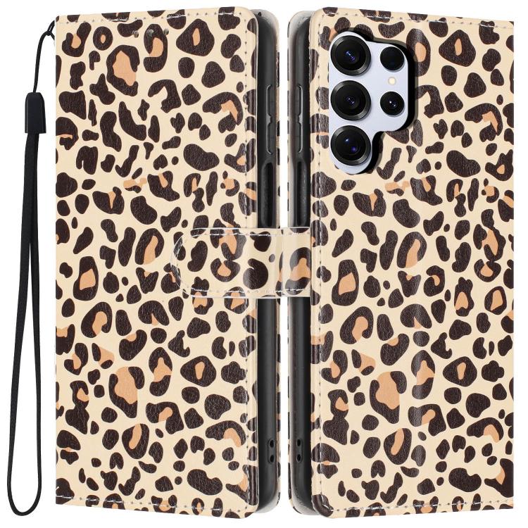 For Galaxy S26 Ultra 5G Colorful Painting Vegan Leather Phone Case with Lanyard(Leopard Print)
