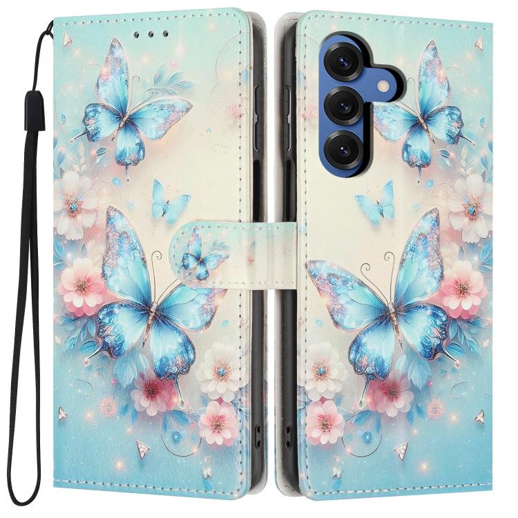For Galaxy S26 5G Colorful Painting Vegan Leather Phone Case with Lanyard(Blue Butterflies)