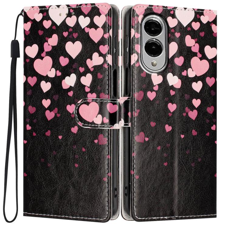 For Galaxy S25 Edge 5G Colorful Painting Vegan Leather Phone Case with Lanyard(Hearts)
