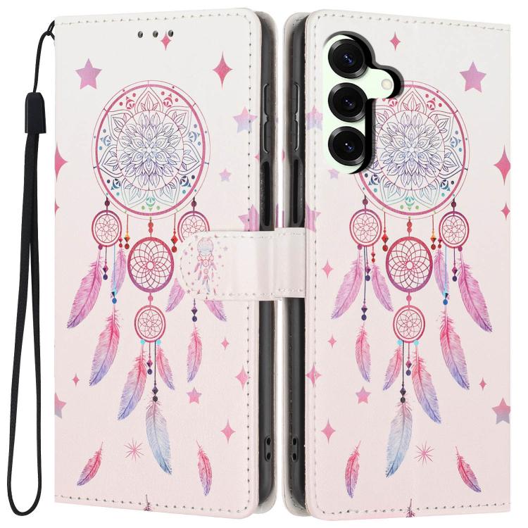 For Galaxy S25+ 5G Colorful Painting Vegan Leather Phone Case with Lanyard(Feather Wind Chimes)