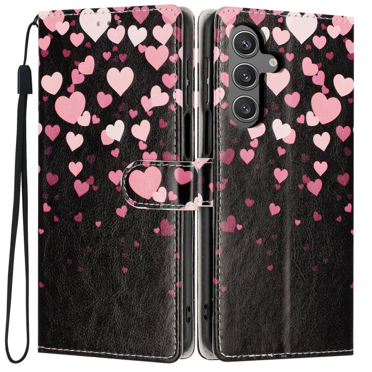 For Galaxy S23 FE 5G Colorful Painting Vegan Leather Phone Case with Lanyard(Hearts)