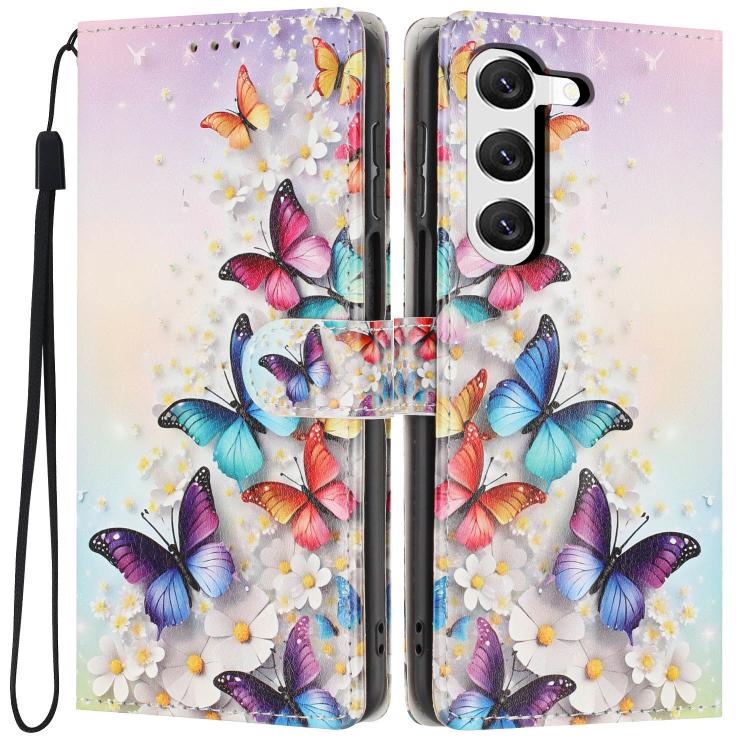 For Galaxy S23+ 5G Colorful Painting Vegan Leather Phone Case with Lanyard(Colorful Butterflies)