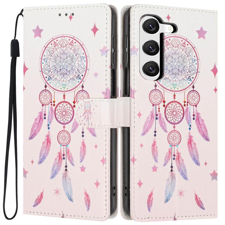 For Galaxy S23 5G Colorful Painting Vegan Leather Phone Case with Lanyard(Feather Wind Chimes)