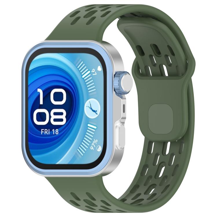 

For Huawei Watch Fit5 / Fit5 Pro / Fit4 Honeycomb Hole Breathable TPU Watch Band(Dark Green)
