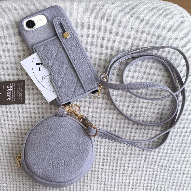

For iPhone 17e / 16e Diamond Pattern Wristband Card Slot PU Phone Case with Small Wallet(Violet)