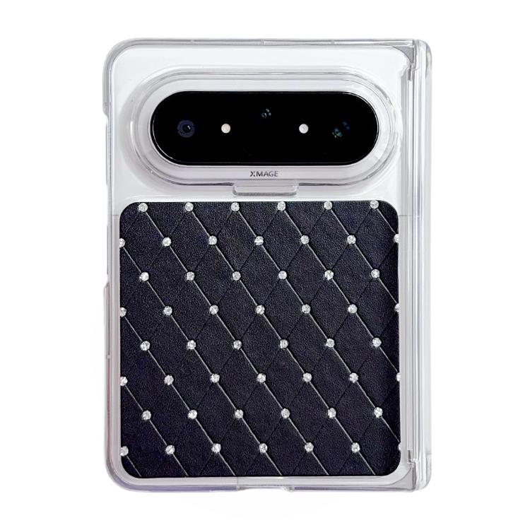 

For Huawei Pura X Max Clear Dual-Hinge Diamond Style Leather-Texture Phone Case(Black)