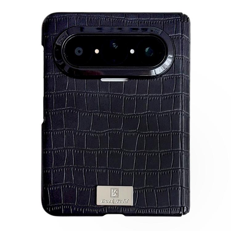

For Huawei Pura X Max Nameplate Magnetic-Hinge Crocodile-Texture PC Phone Case(Black)