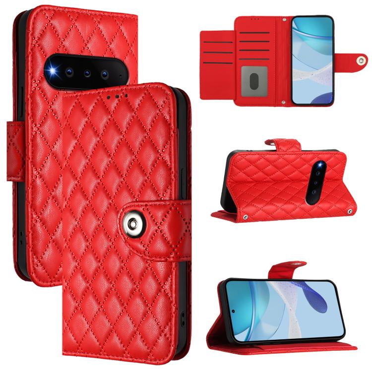 

For Natural AI Phone 5G Rhombic Texture Flip Leather Phone Case with Lanyard(Red)