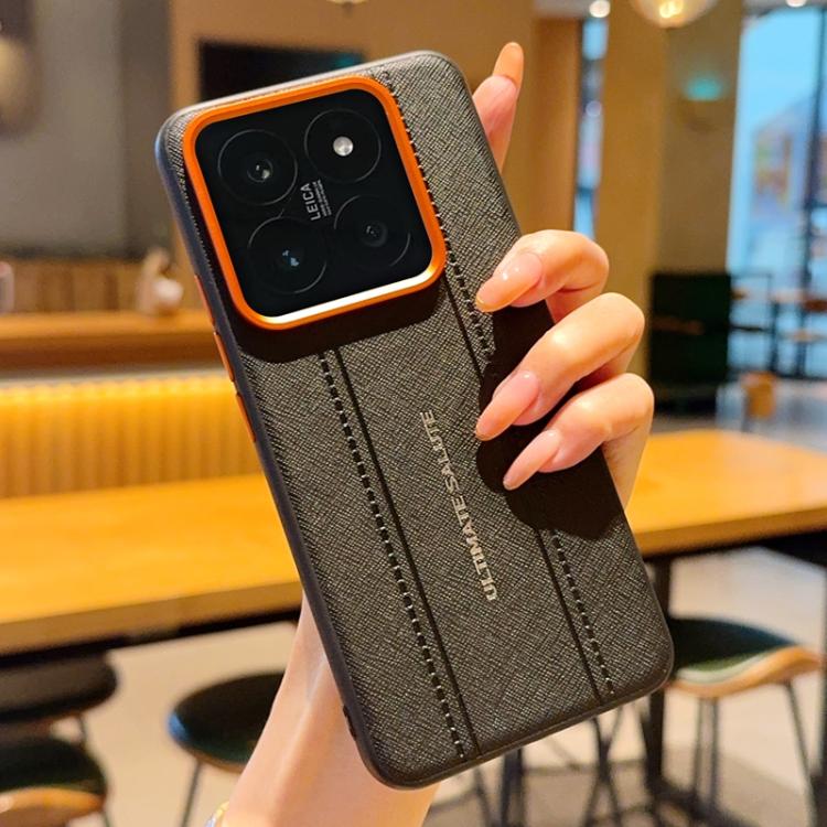 

For Xiaomi 14 Pro Metal Camera Lens Frame Buttons Vegan Leather Phone Case(Black)