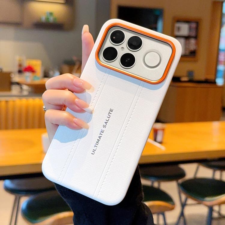

For Redmi K90 Pro Max / Poco F8 Ultra 5G Metal Camera Lens Frame Buttons Vegan Leather Phone Case(White)