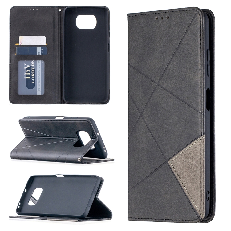 

For Xiaomi Mi Poco X3 Rhombus Texture Horizontal Flip Magnetic Leather Case with Holder & Card Slots(Black)