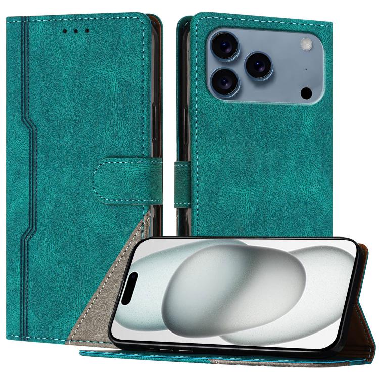 For iPhone 17 Pro Max Color Matching Buckle Clasp Vegan Leather Phone Case(Green)