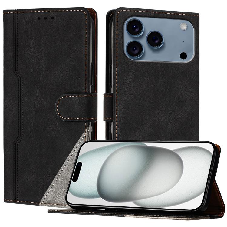For iPhone 17 Pro Color Matching Buckle Clasp Vegan Leather Phone Case(Black)
