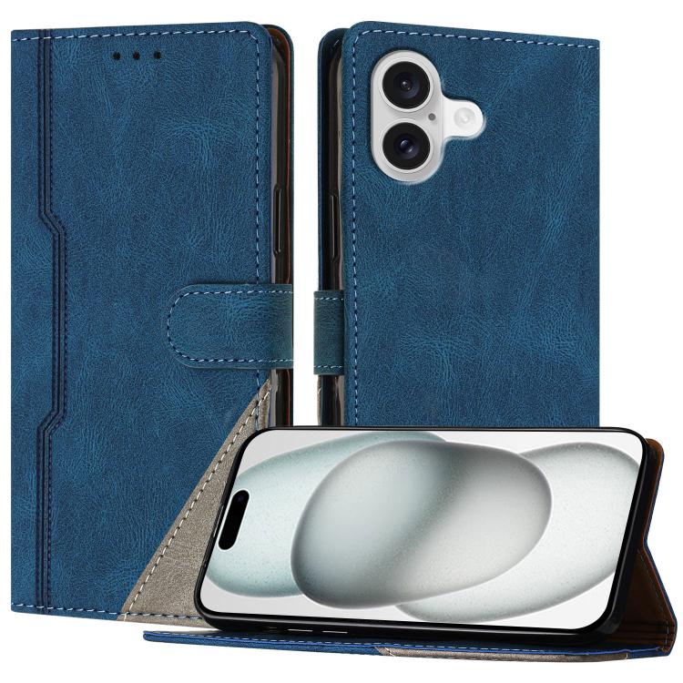 For iPhone 17 Color Matching Buckle Clasp Vegan Leather Phone Case(Blue)