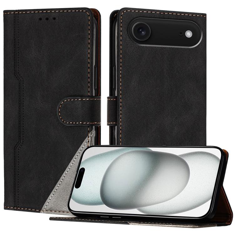 For iPhone Air Color Matching Buckle Clasp Vegan Leather Phone Case(Black)