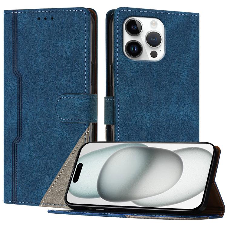 For iPhone 16 Pro Color Matching Buckle Clasp Vegan Leather Phone Case(Blue)