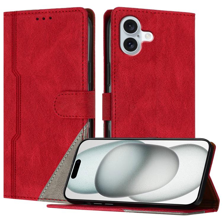 

For iPhone 16 Plus Color Matching Buckle Clasp Vegan Leather Phone Case(Red)