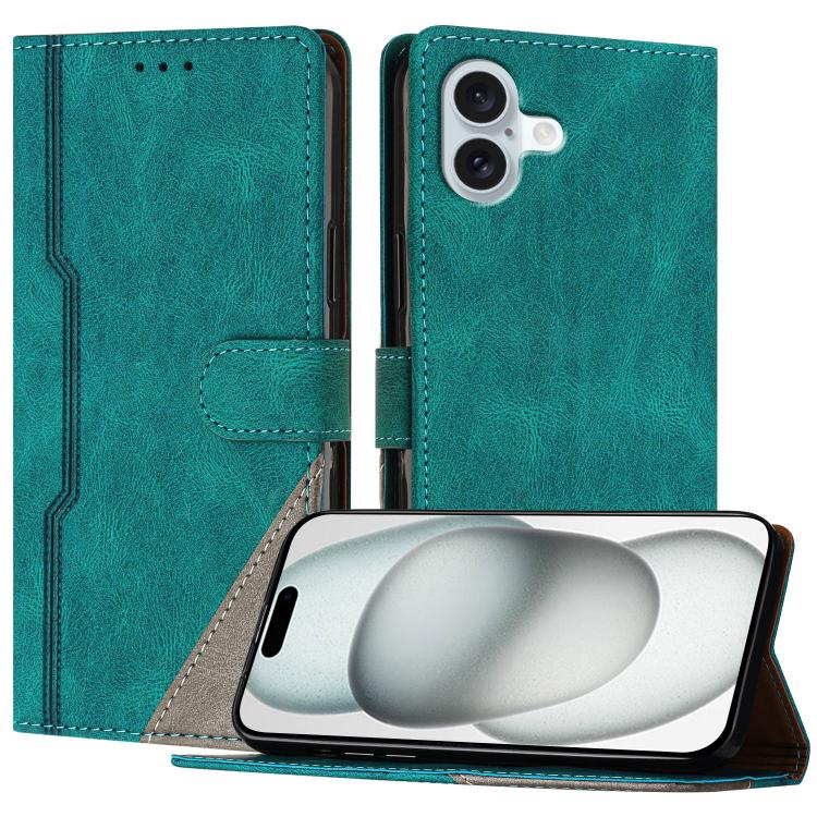 For iPhone 16 Color Matching Buckle Clasp Vegan Leather Phone Case(Green)