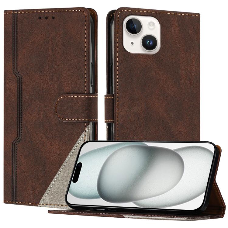 

For iPhone 15 Color Matching Buckle Clasp Vegan Leather Phone Case(Brown)