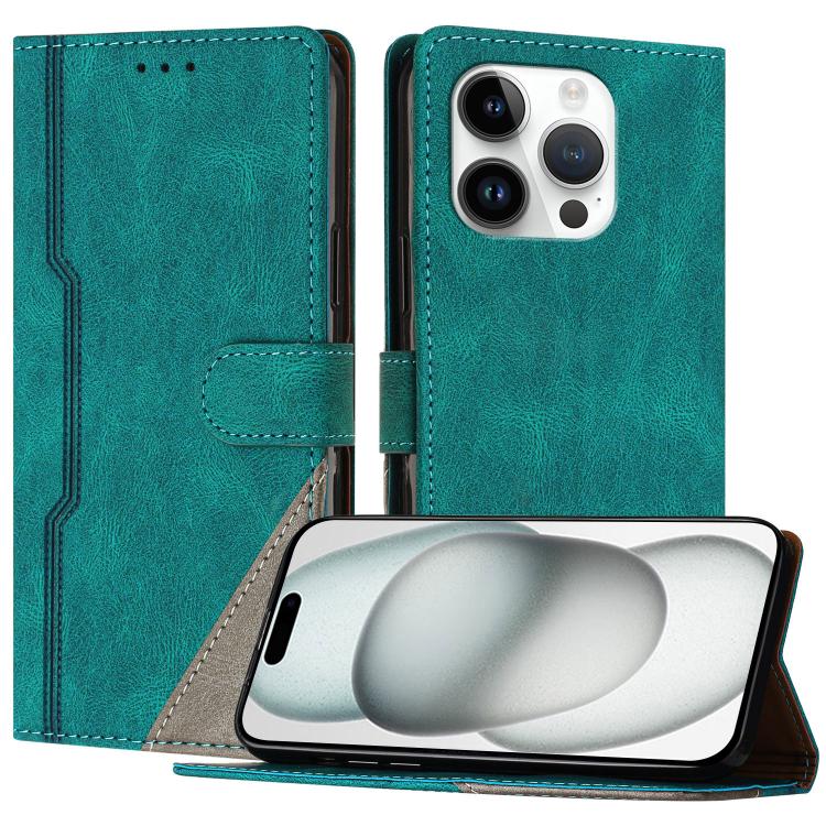 For iPhone 14 Pro Color Matching Buckle Clasp Vegan Leather Phone Case(Green)