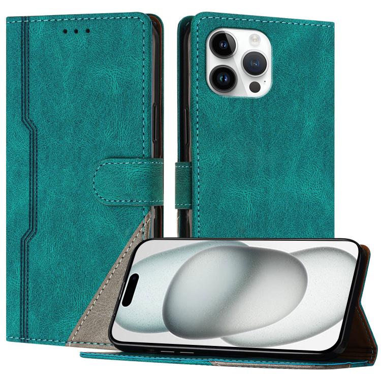 For iPhone 13 Pro Color Matching Buckle Clasp Vegan Leather Phone Case(Green)