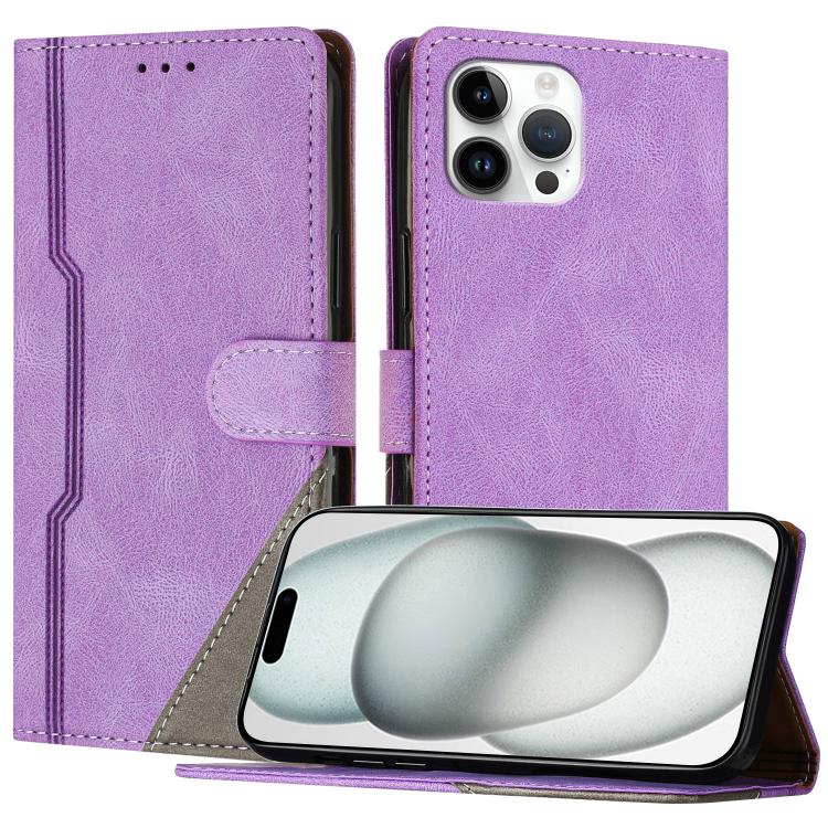 For iPhone 12 Pro Max Color Matching Buckle Clasp Vegan Leather Phone Case(Purple)