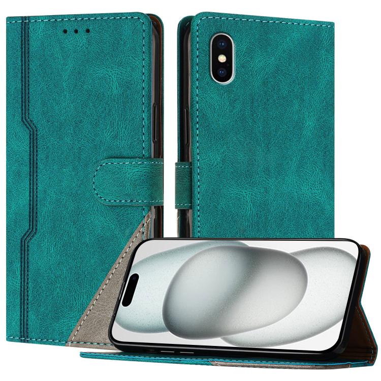 

For iPhone XS Max Color Matching Buckle Clasp Vegan Leather Phone Case(Green)