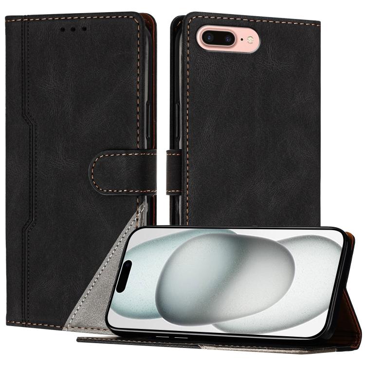 

For iPhone 8 Plus / 7 Plus Color Matching Buckle Clasp Vegan Leather Phone Case(Black)