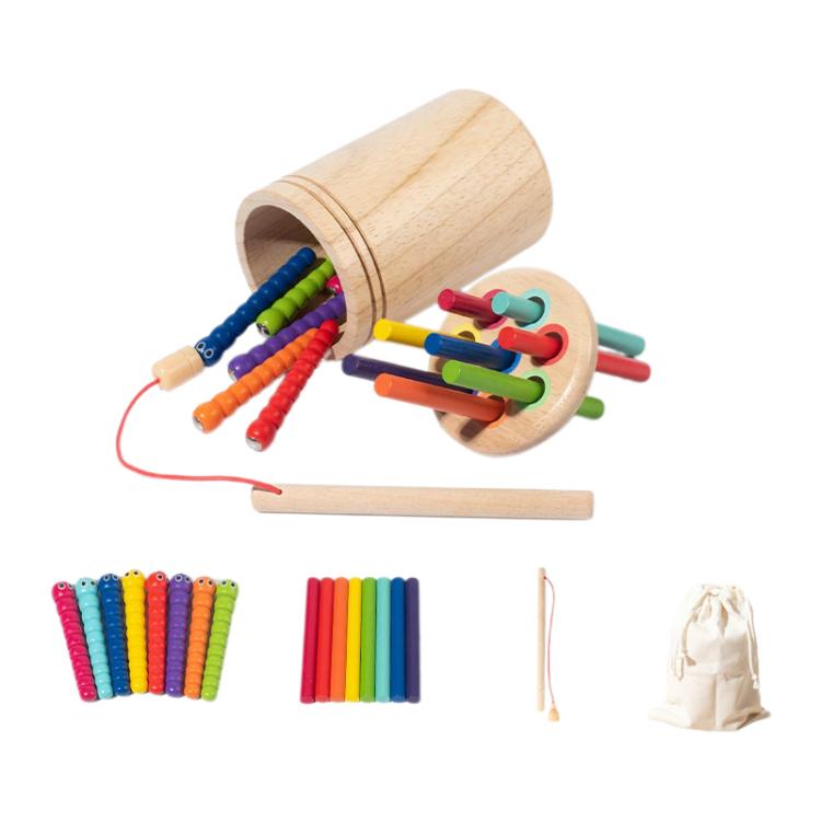 

Baby Sensory Play Montessori Wooden Toys Color Shape Sorting Box, Type:Insect Fishing Rubber wood